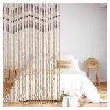 HYVAKUPPA 35.5\ x 75\in Boho Wood Bead Curtain for Doorways 40 Strands Door String Curtains Handmade Beaded Curtain Window Hanging Room Divider Wave Pattern for Home Decoration, Beigein