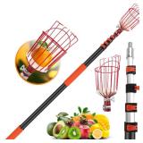 ACTREY 26FT Reach Fruit Picker Pole with Basket Telescoping,Apple Picker Pole with Basket,Lightweight Aluminum Pole Fruit Catcher for Trees,Orange Picker Suit for,Pear,Lemon,Mango,Guava,Avocados