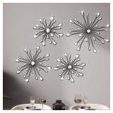 Hicarer 4 Pcs Starburst Wall Decor Bling Wall Art Crystal Teardrop 3D Hanging Rhinestone Radial Metal Artwork Modern Accent Sculptures Decorations for Living Room Home Office Bedroom(Black)