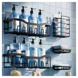 EUDELE 5-Pack Rustproof Stainless Steel Shower Caddy Set No Drill Adhesive Bathroom Organizer, Space-Saving Shower Shelves for Apartment Essentials, BathroomKitchen Storage Home Decor-L Size