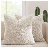 MIULEE Pack of 2 Faux Fur Throw Pillow Covers 18x18 Inch Neutral Light Beige Boucle Decorative Sherpa Pillow Covers Fuzzy Accent Soft Sheepskin Fleece for Boho Home Decor Couch Living Room Bed