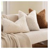MIULEE Pack of 2 Faux Fur Throw Pillow Covers 18x18 Inch Neutral Light Beige Boucle Decorative Sherpa Pillow Covers Fuzzy Accent Soft Sheepskin Fleece for Boho Home Decor Couch Living Room Bed