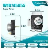W10745655 W10857612 Dryer Timer Compatible with Whirlpool Maytag Kenmore Amana Inglis Dryer, Replacement Part W10857612VP 4454384 AP6003908 EAP11731366 PS11731366 FIX11731366 418-619-20-B5 PD00029500
