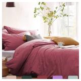 CoutureBridal Old Pink Duvet Cover Queen Size 3 Pcs Rose Red Mauve Duvet Cover Set Soft Microfiber Minimalist Style Solid Color Comforter Cover with Zipper Corner Ties (No Comforter)