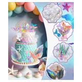 Glavatrix Mermaid Cake Toppers, 40-Piece Under the Sea Cake Decor Set, Seaweed, Bubbles, Tails, Starfish, Shells, Origami, Golden Ginkgo Leaves, for Birthday Mermaid Theme Party Supplies