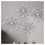 Hicarer 4 Pcs Starburst Wall Decor Bling Wall Art Crystal Teardrop 3D Hanging Rhinestone Radial Metal Artwork Modern Accent Sculptures Decorations for Living Room Home Office Bedroom(Silver)
