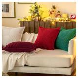 MIULEE Christmas Decorative Throw Pillow Covers for Couch Bed Livingroom 18x18 Inch Set of 2 Burgundy Boho Accent Throw Pllows Broadside Striped Patchwork Soft Corduroy Pillowcases