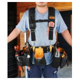 Aupofit Comfortable Tough Thick 7-Piece Tool Belt with Suspenders 32 Pockets and Loops,1680D Denier Fabric Heavy Duty Tool Belts with Carry Handles, Fits Waists 36-49In, Black and Yellow