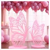 2 Pcs Large Wood Butterfly Prop Pink Butterfly Wings Cutout Wooden Standing Butterfly Backdrop Princess Butterfly Prop Decoration for Baby Shower Birthday Wedding Butterfly Party, 36 Inch + 20 Inch