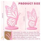 2 Pcs Large Wood Butterfly Prop Pink Butterfly Wings Cutout Wooden Standing Butterfly Backdrop Princess Butterfly Prop Decoration for Baby Shower Birthday Wedding Butterfly Party, 36 Inch + 20 Inch
