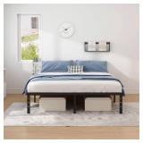 NEW JETO Metal Bed Frame,Queen Size Bed Frame with Storage Space,Heavy Duty Sturdy Mattress Foundation,Easy Assembly,No Box Spring Needed, Black,14 Inch,Queen