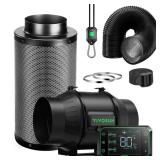 VIVOSUN Smart Air Filtration PRO T6 Kit 6\, AeroZesh T6 Inline Duct Fan wGrowHub E42A Temp. Humidity WiFi-Controller, Carbon Filter and Ducting, Cooling and Ventilation System for Grow Tent, Hydroponi