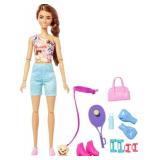 Barbie Doll, Kids Toys, Brunette Doll with Pet Puppy, Barbie Sets, Workout Theme with Accessories, Self-Care Series, Roller Skates and Tennis