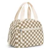 Lunch Bag, Insulated Lunch Bag for Women Men Lunch Box Lunch Tote Bag Large Capacity Reusable Insulated Cooler for Work Picnic Beach or Travel-Corduroy Khaki Grid