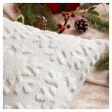 MIULEE Christmas Snowflake Decorative Throw Pillow Covers Set of 2,Soft Fluffy Faux Wool Winter Holiday Couch Pillows for Farmhouse Boho Home Decor Sofa Bed Porch Living Room 12x20 Inch Pure White