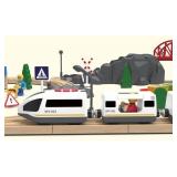 Z MAYABBO Wooden Train Set Accessories Battery Operated Locomotive Trains, Remote Control Train Vehicles for Wood Tracks, Powerful Engine Trains Cars Fits All Major Brands of Railway System