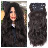 Clip in Hair Extensions 4PCS Brown Black Thick Hair Piece 20 Inches Long Wavy Clip in Extensions Full Head Synthetic Hairpieces for Women (4pcs, 20Inch, 4#)