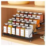 BOIVSHI 4 Tier Spice Rack for Cabinet, Spice Rack Organizer, Depth Adjustable Spice Holder for Countertop, Cupboard, Pantry, Seasoning Shelf, Metal, Black (1 Pack)