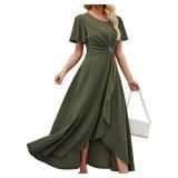 QMZ Wedding Guest Dresses for Women Have Pockets Cocktail Dress Ruffle Sleeve A Line Evening Party Formal Dresses for Women-Army Green-L