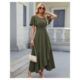 QMZ Wedding Guest Dresses for Women Have Pockets Cocktail Dress Ruffle Sleeve A Line Evening Party Formal Dresses for Women-Army Green-L
