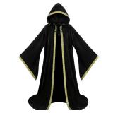 GRAJTCIN Adult Velvet Wizard Cloak with Hooded and Sleeves for Men Wizard Robe Costume Vampire Witch Cosplay Costume Halloween Cloak for Women (Black,160cm)