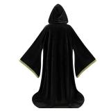 GRAJTCIN Adult Velvet Wizard Cloak with Hooded and Sleeves for Men Wizard Robe Costume Vampire Witch Cosplay Costume Halloween Cloak for Women (Black,160cm)