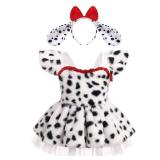 IBTOM CASTLE Baby Girl Halloween Animal Costume Spotted Dog Series Plush Ruffle Dress with Headband Cosplay Fany Dress up Outfit White-Dog 3-6 Months