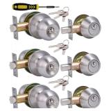 (3Sets) All Keyed Same Entry Door Knob and Single Cylinder Deadbolt Combo Set, Satin Nickel Exterior Door Knobs with Lock and Keys for Entrance and Front Door