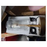 EDISHINE Glass Table Lamp, Touch Control Bedside Lamp with USB C+A Charging Ports, 3 Way Dimmable Nightstand Lamp for Bedroom Living Room Office, Striped Glass Shade, Gold