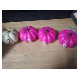 3 Pcs Artificial Pumpkin Breast Cancer Awareness Decoration Stackable Artificial Foam Pumpkin with Pink Ribbon Pattern forThanksgiving Day Table Decorations (Rose Pink?4 inches) (Rose red,pink,white)