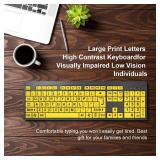BOOGIIO Large Print Computer Keyboard, Wired USB High Contrast Keyboard with Oversized Print Letters for Visually Impaired Low Vision Individuals (Yellow+Black)