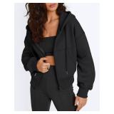 Trendy Queen Womens Zip Up Cropped Hoodies Long Sleeve Sweatshirts Casual Jackets Fall Fashion 2025 Winter Clothes Black S