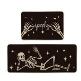 Artoid Mode Spooky Skeleton Spider Bone Black Halloween Kitchen Mats Set of 2, Black Home Decor Low-Profile Kitchen Rugs for Floor - 24x35 and 24x59 Inch