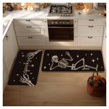 Artoid Mode Spooky Skeleton Spider Bone Black Halloween Kitchen Mats Set of 2, Black Home Decor Low-Profile Kitchen Rugs for Floor - 24x35 and 24x59 Inch