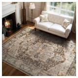 Sepia Brown Washable 5x7 Area Rugs for Living Room Rug Bedroom Rug-Carpet Neutral Vintage Traditional Dining Room Rugs Office Soft Comfortable Non Slip