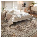 Sepia Brown Washable 5x7 Area Rugs for Living Room Rug Bedroom Rug-Carpet Neutral Vintage Traditional Dining Room Rugs Office Soft Comfortable Non Slip