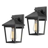 zeyu 2 Pack Modern Front Porch Lights, 10.5-Inch Farmhouse Outdoor Wall Light Fixture with Clear Glass Shade in Black Finish, 20076BS-2PK BK