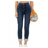 heipeiwa Womenfts Fleece Lined Jeans Thermal Flannel Lined Winter Jeans Warm Skinny Stretch Denim Pants
