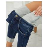 heipeiwa Womenfts Fleece Lined Jeans Thermal Flannel Lined Winter Jeans Warm Skinny Stretch Denim Pants