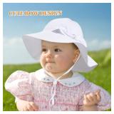 Baby Girl Sun Hat Summer Foldable Beach Hats with UPF50+ Sun Protection Wide Brim Toddler Bucket Hat Cap 6-24Months White