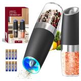 CIRCLE JOY Gravity Electric Salt and Pepper Grinder Set Automatic Salt and Pepper Grinder Set with LED Light, Battery Operated, Adjustable Coarseness, Large Capacity, for Home Kitchen BBQ