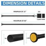 CorkLatta Matte Black Shower Curtain Rod,1 Inch Diameter Stainless Steel Adjustable Spring Tension Rods 32 to 80\,with Holders,Anti-Slip,Curtain Rods No Drilling(1 Pack)in