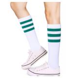 Henwarry Over the Calf Tube Socks Classic Triple Stripes Cotton Retro Athletic Socks for Men and Women (A10-GreenWhite)