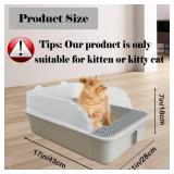 kathson Open Small Cat Litter Box with High Side,Anti-Splashing Kitten Litter Pan,Semi-Enclosed Removable Kitty Cat Toilet with Litter Sifting Scoop for Boxes Easy to Clean No Odor-Grey