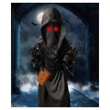 Oskiner Grim Reaper Costume for Kids, Scary Halloween Costume for Boys with Glowing Red EyesScytheNotebookGloves (M)