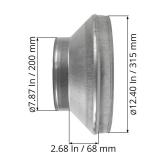 12\ to 8\in Inch Galvanized Steel Round Duct Reducer - Pipe Fitting Increaser Reducer - Drain, Waste and Vent Conduit Transition Adapter - Metal Tube Reducing Couplingin