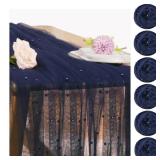 Set of 6 Pearl Table Runner 29 x 120 Inch Tulle Fabric Lace Table Runners for Bridal Shower Birthday Party Wedding Arch Dessert Table Decor(Navy Blue)
