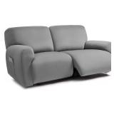 ULTICOR Squared Jacquard Design Extra Wide 75\ - 100\in, Reclining 2 Seater Sofa, Extra Wide 6-Piece Reclining LoveSeat Slipcover, Reclining Sofa Covers, Thick, Soft, Washable (Light Grey)in