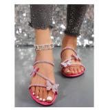 Floerns Womenfts Elegant Rhinestone Butterfly Transparent Elastic Strap Summer Flat Sandals Hot Pink 9 (used)