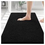 Smiry Luxury Chenille Bathroom Rugs 24x16, Extra Soft and Absorbent Shaggy Bath Mat, Machine Washable, Non-Slip Plush Carpet Runner for Tub, Shower, and Floor, Home Decor Accessories, Black